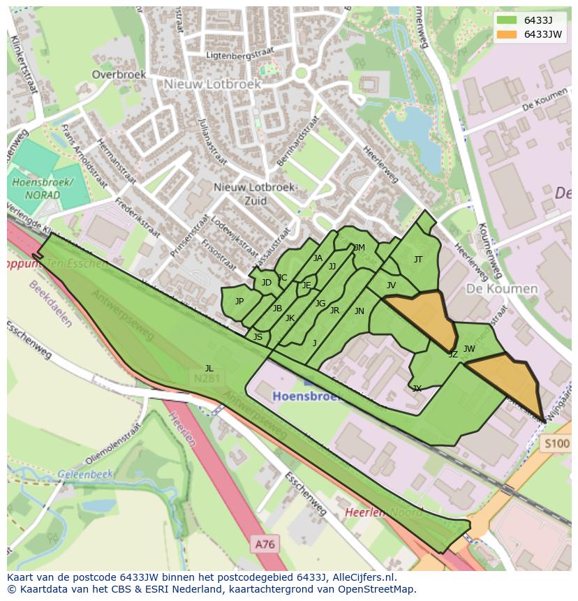 Afbeelding van het postcodegebied 6433 JW op de kaart.