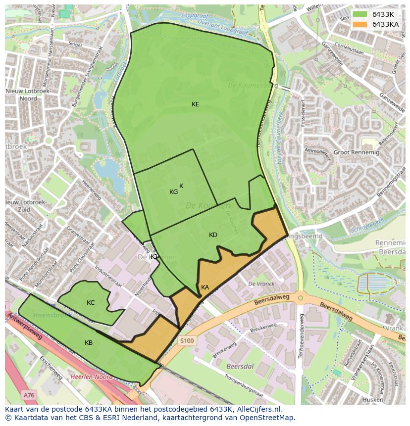Afbeelding van het postcodegebied 6433 KA op de kaart.
