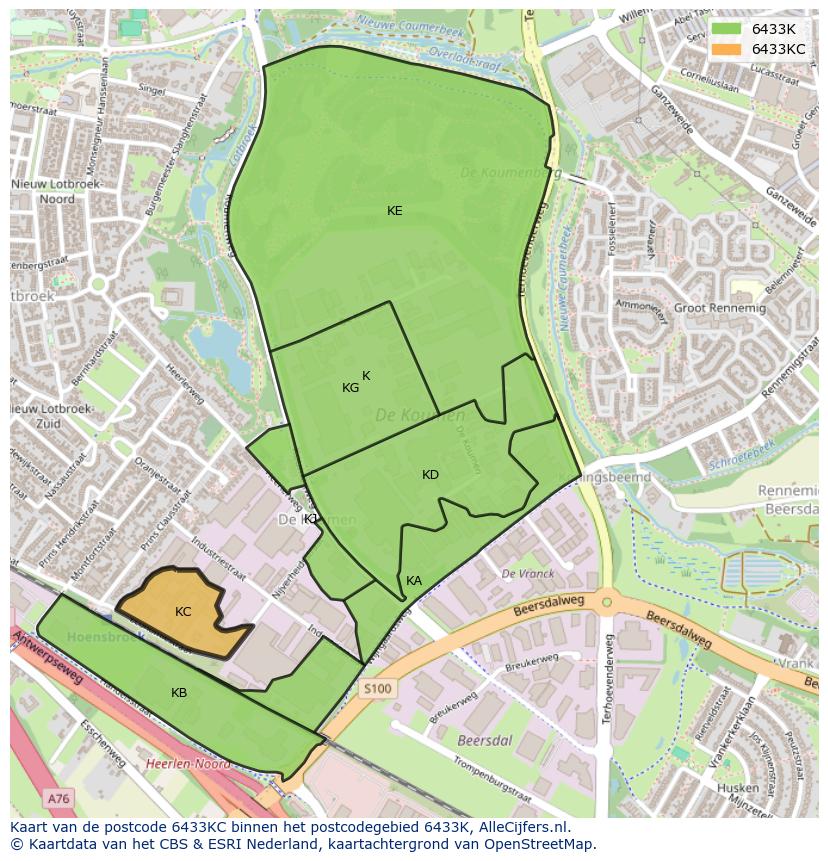 Afbeelding van het postcodegebied 6433 KC op de kaart.