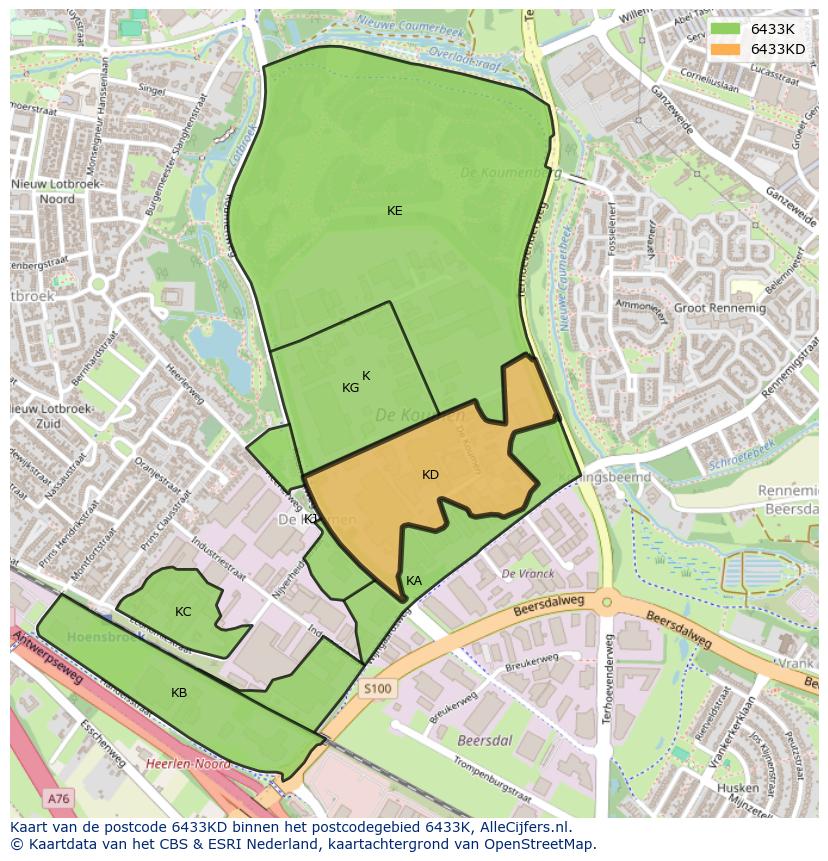 Afbeelding van het postcodegebied 6433 KD op de kaart.