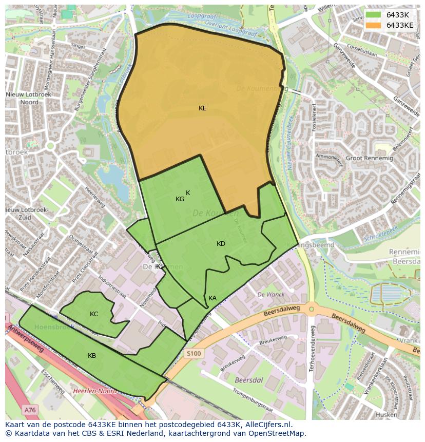 Afbeelding van het postcodegebied 6433 KE op de kaart.
