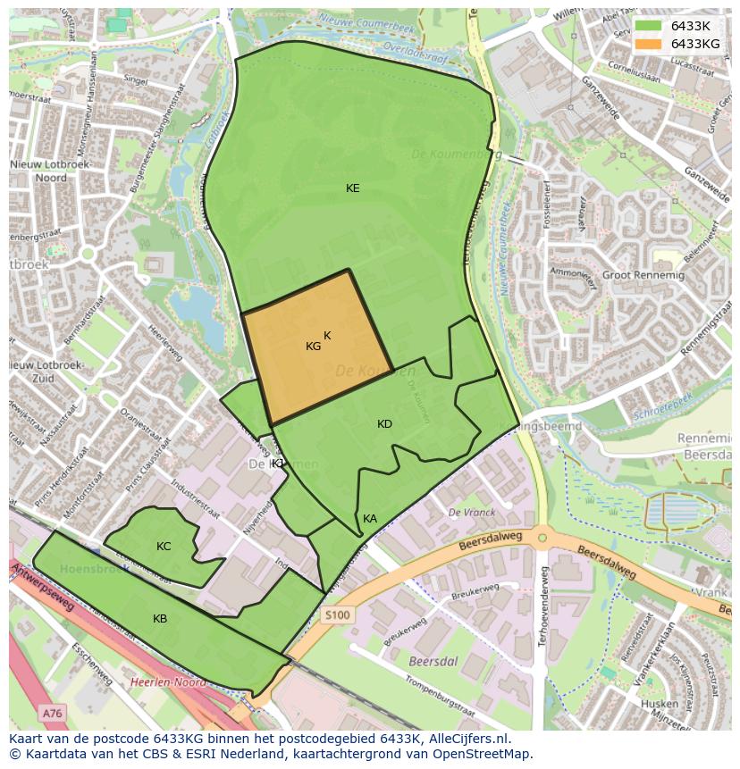 Afbeelding van het postcodegebied 6433 KG op de kaart.