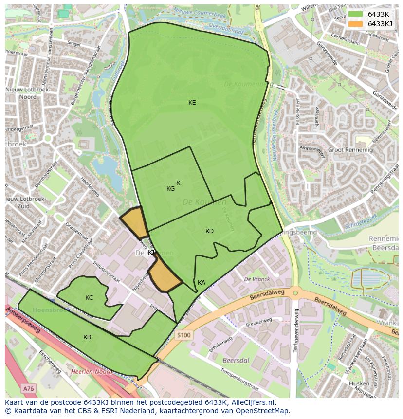 Afbeelding van het postcodegebied 6433 KJ op de kaart.