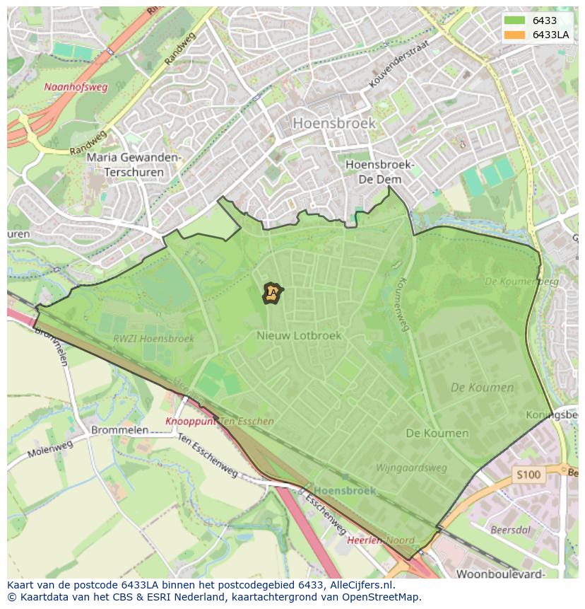 Afbeelding van het postcodegebied 6433 LA op de kaart.