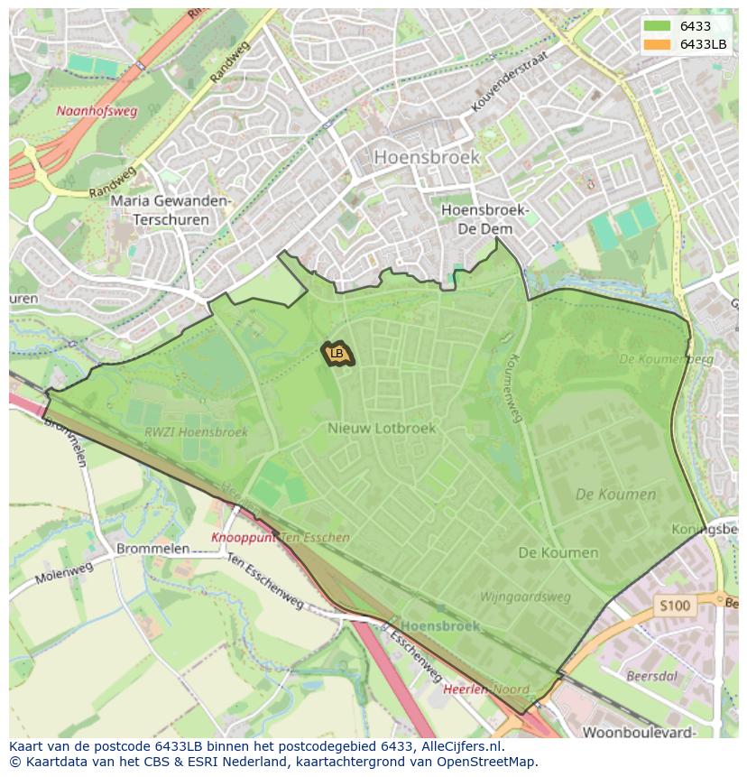 Afbeelding van het postcodegebied 6433 LB op de kaart.