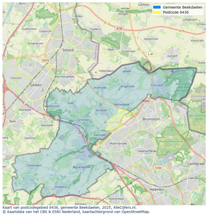 Afbeelding van het postcodegebied 6436 op de kaart.