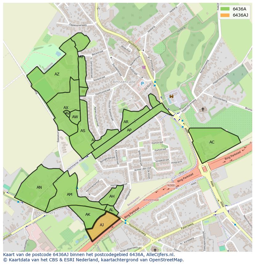 Afbeelding van het postcodegebied 6436 AJ op de kaart.