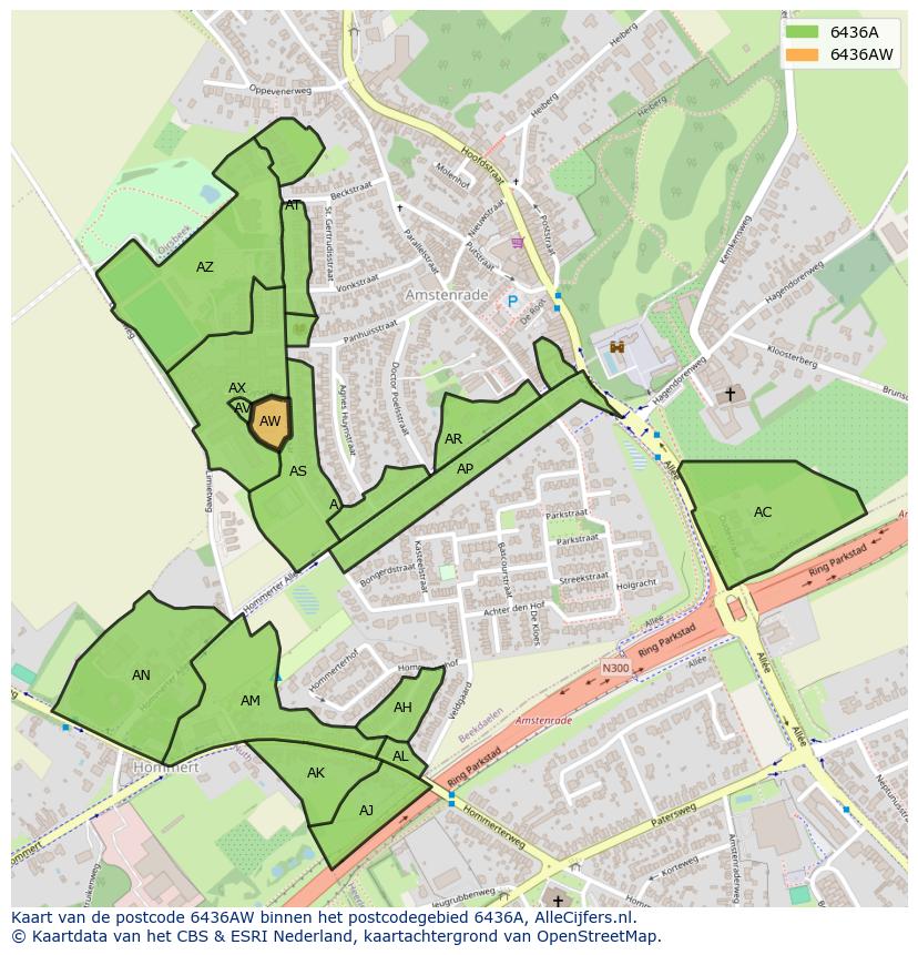 Afbeelding van het postcodegebied 6436 AW op de kaart.