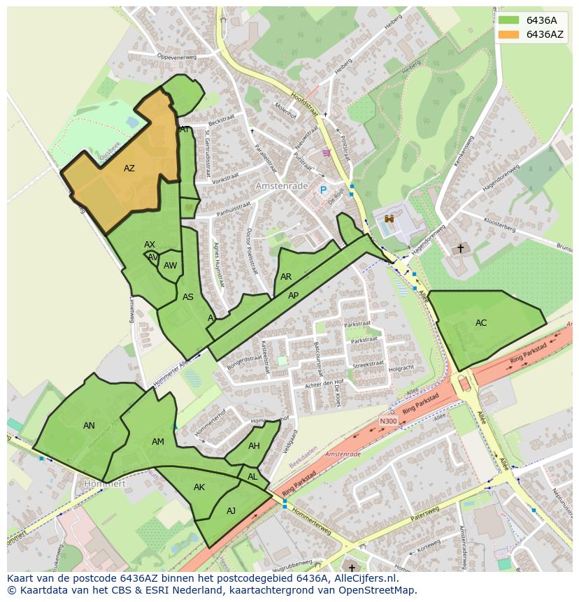 Afbeelding van het postcodegebied 6436 AZ op de kaart.