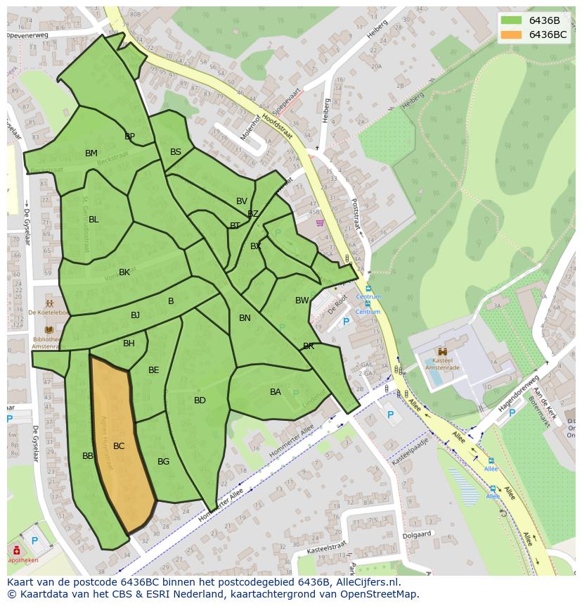 Afbeelding van het postcodegebied 6436 BC op de kaart.