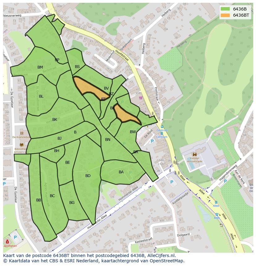 Afbeelding van het postcodegebied 6436 BT op de kaart.