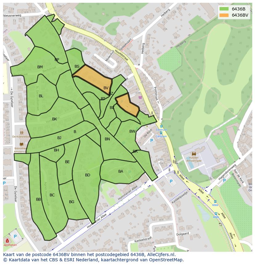 Afbeelding van het postcodegebied 6436 BV op de kaart.