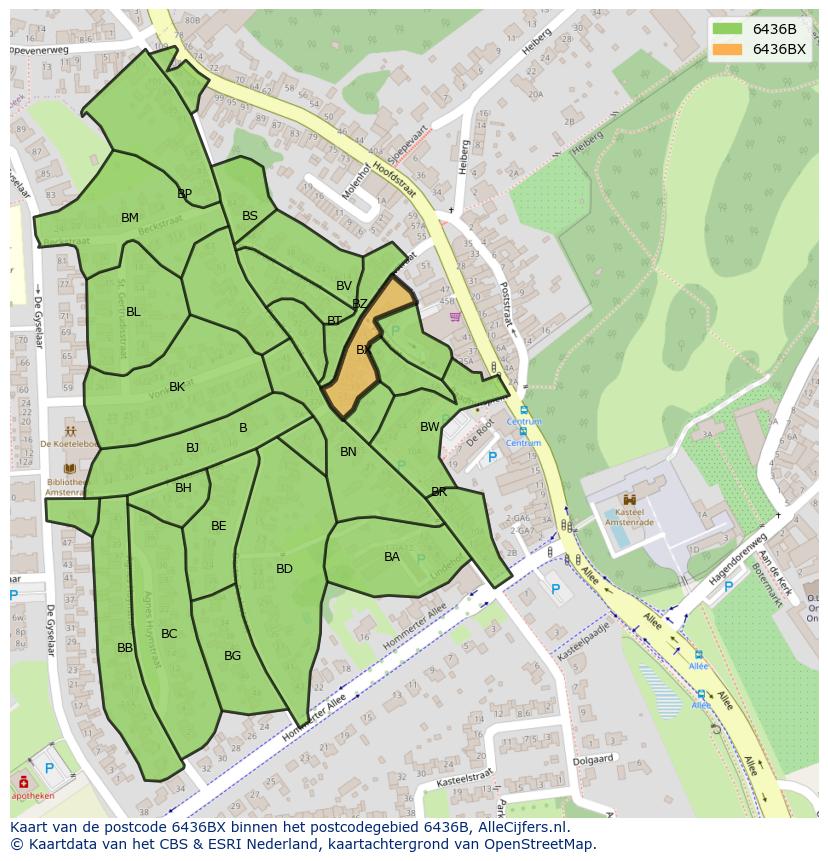 Afbeelding van het postcodegebied 6436 BX op de kaart.