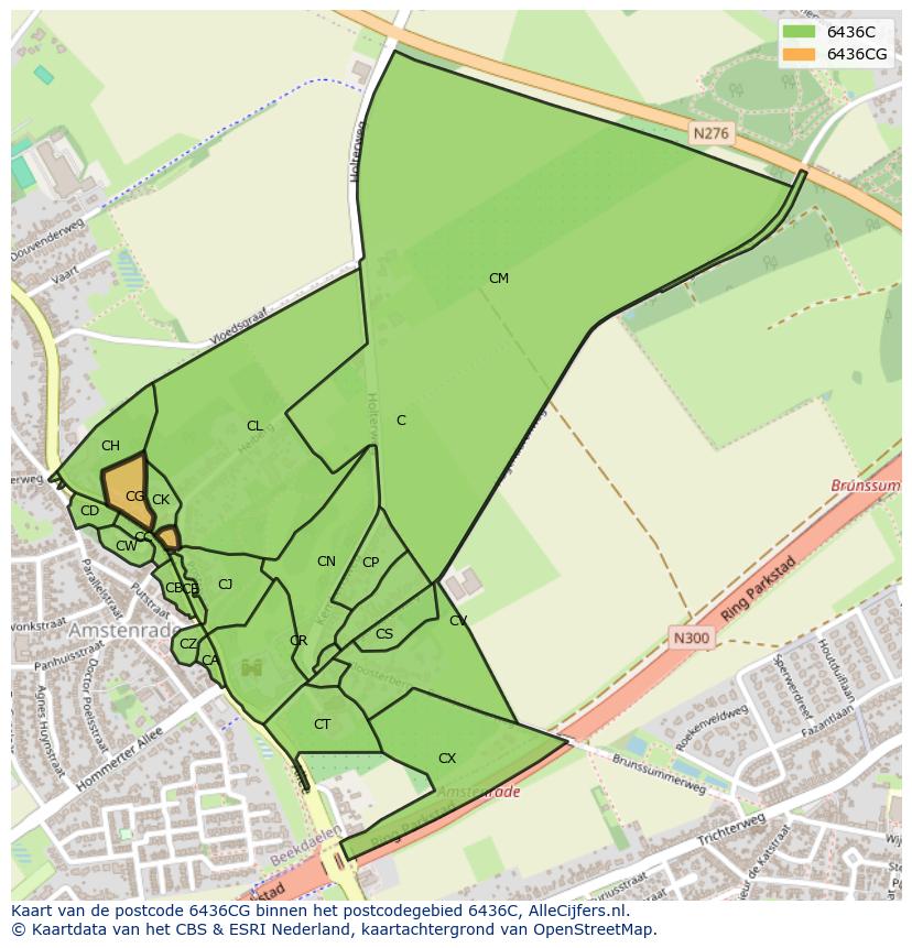 Afbeelding van het postcodegebied 6436 CG op de kaart.