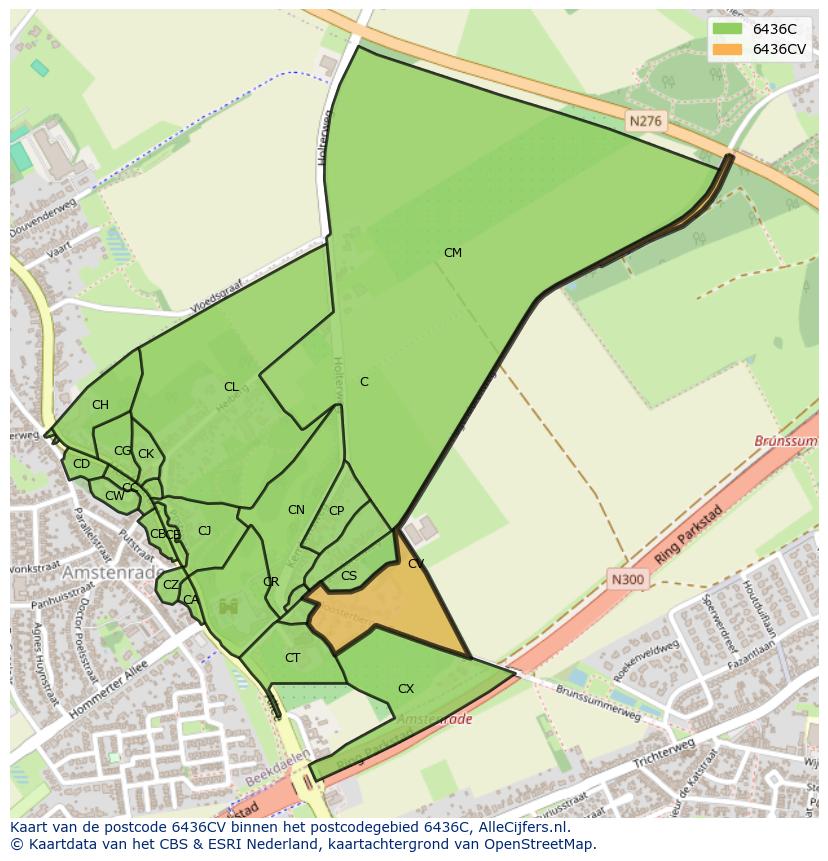 Afbeelding van het postcodegebied 6436 CV op de kaart.