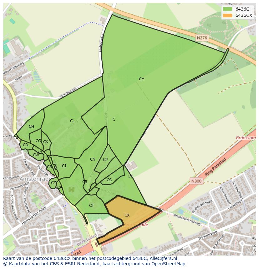 Afbeelding van het postcodegebied 6436 CX op de kaart.