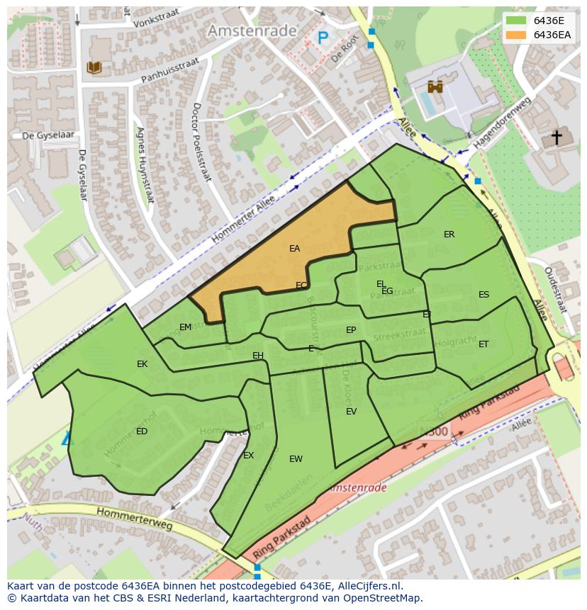 Afbeelding van het postcodegebied 6436 EA op de kaart.