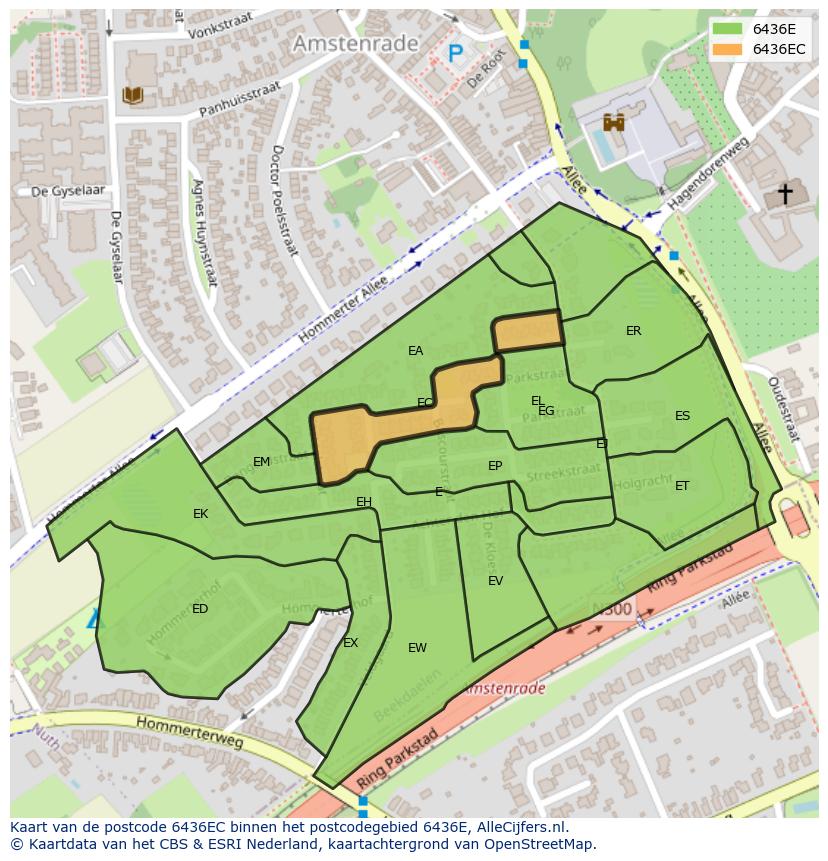 Afbeelding van het postcodegebied 6436 EC op de kaart.