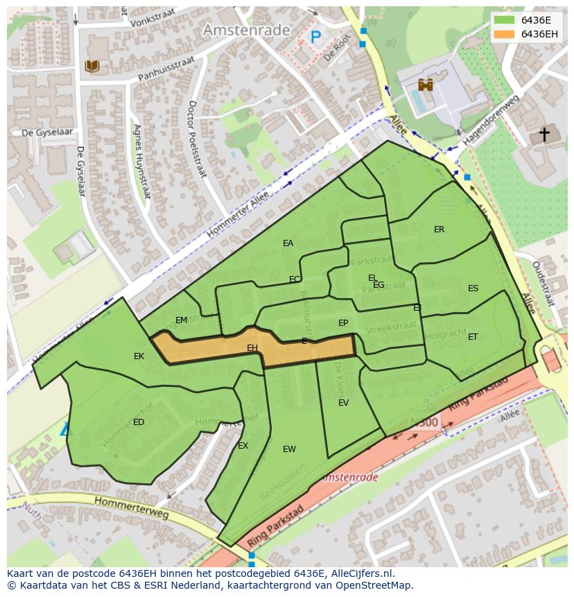Afbeelding van het postcodegebied 6436 EH op de kaart.
