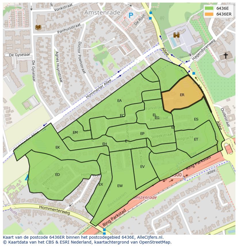 Afbeelding van het postcodegebied 6436 ER op de kaart.