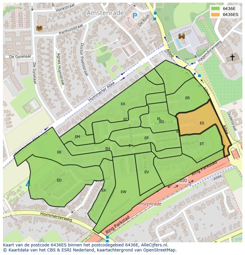 Afbeelding van het postcodegebied 6436 ES op de kaart.