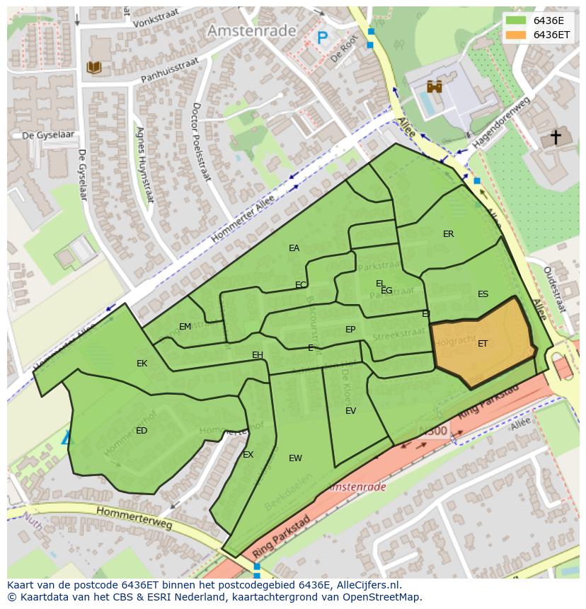 Afbeelding van het postcodegebied 6436 ET op de kaart.