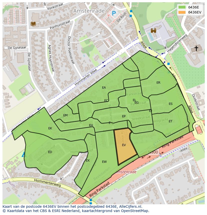 Afbeelding van het postcodegebied 6436 EV op de kaart.
