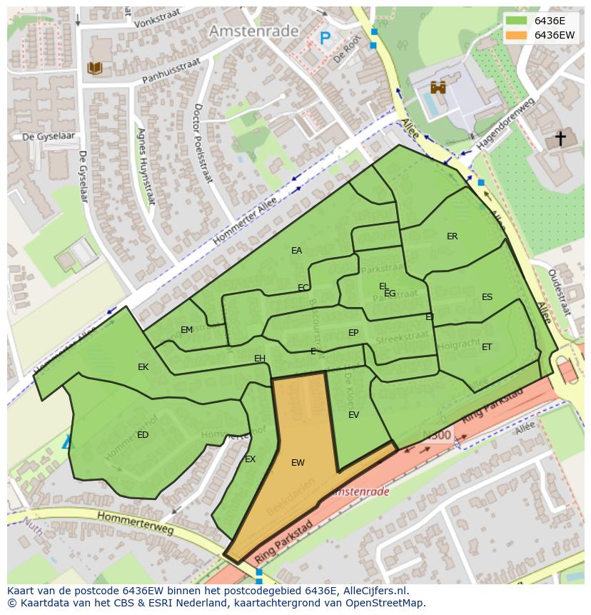 Afbeelding van het postcodegebied 6436 EW op de kaart.