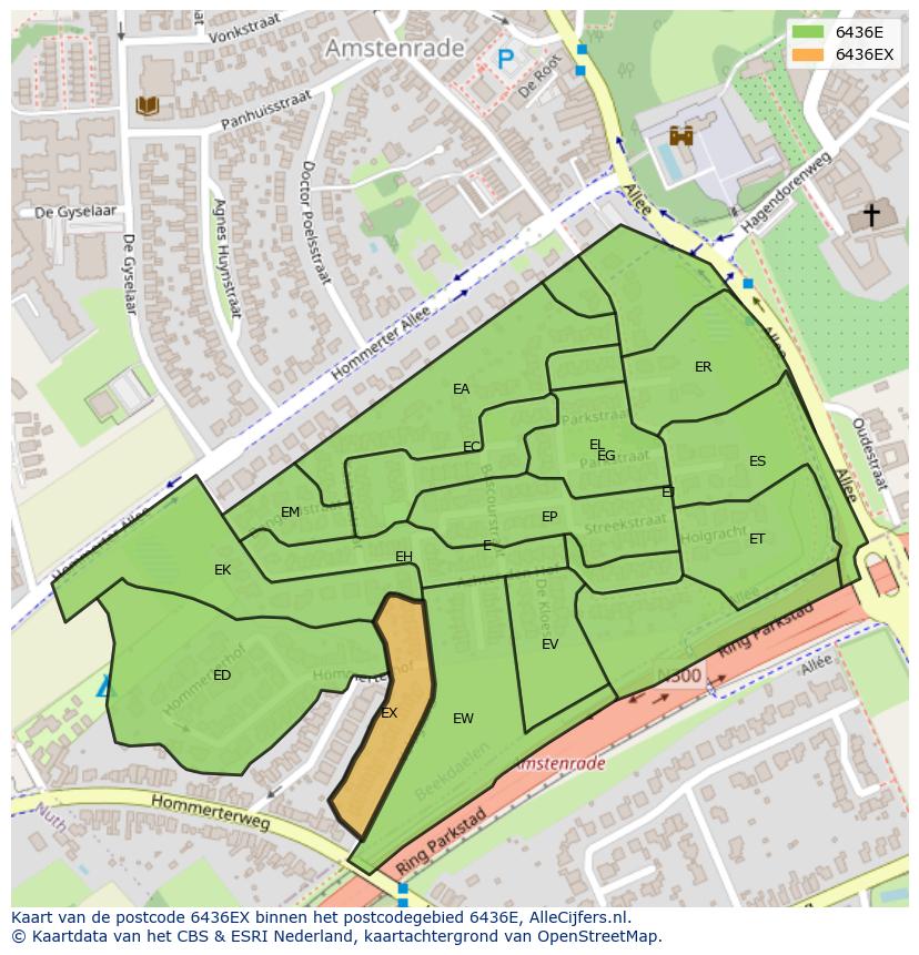 Afbeelding van het postcodegebied 6436 EX op de kaart.
