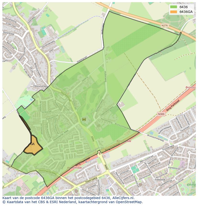 Afbeelding van het postcodegebied 6436 GA op de kaart.