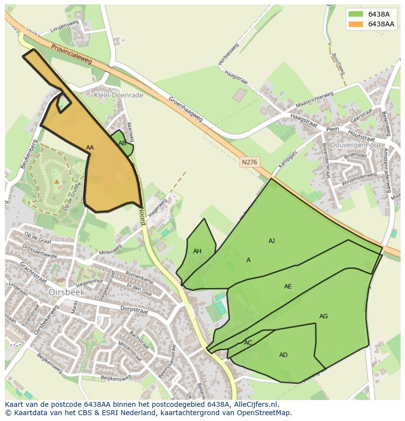 Afbeelding van het postcodegebied 6438 AA op de kaart.