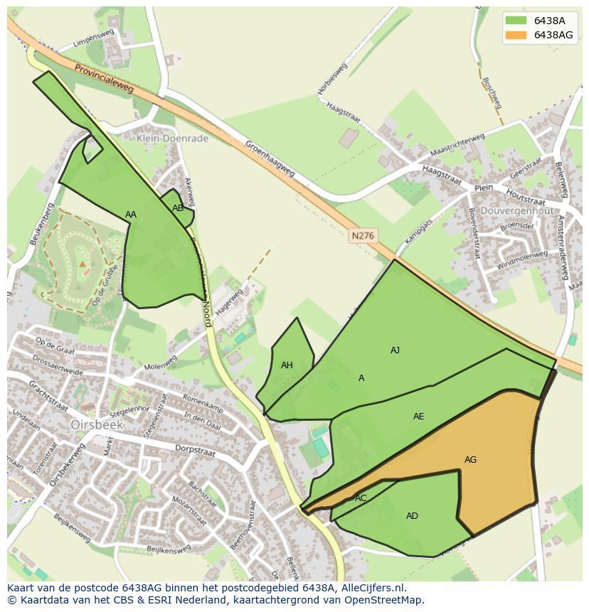 Afbeelding van het postcodegebied 6438 AG op de kaart.