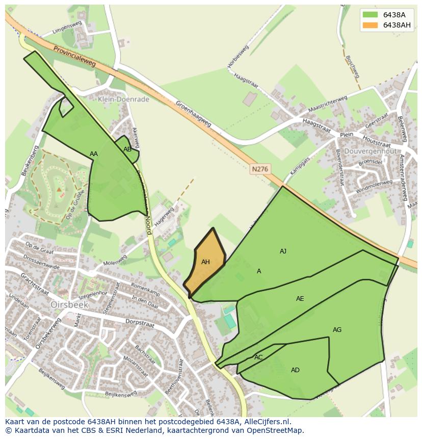Afbeelding van het postcodegebied 6438 AH op de kaart.