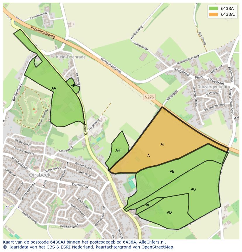 Afbeelding van het postcodegebied 6438 AJ op de kaart.