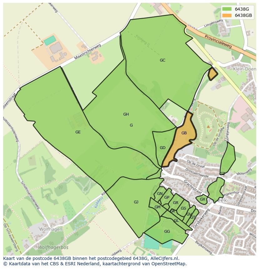 Afbeelding van het postcodegebied 6438 GB op de kaart.