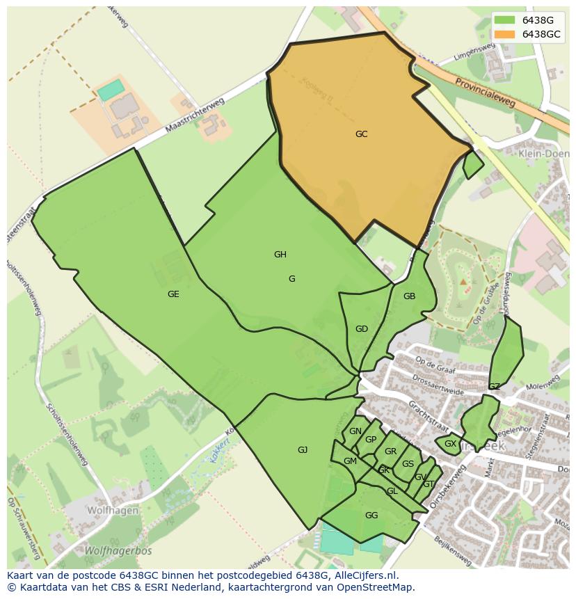 Afbeelding van het postcodegebied 6438 GC op de kaart.