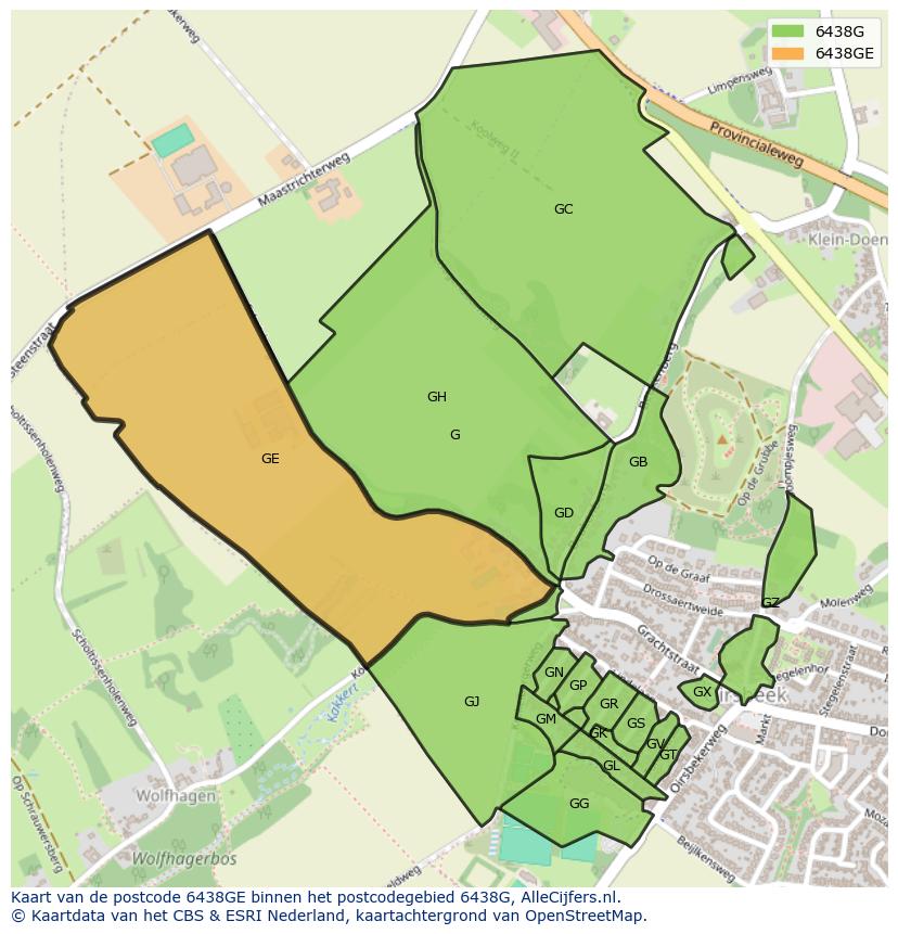 Afbeelding van het postcodegebied 6438 GE op de kaart.