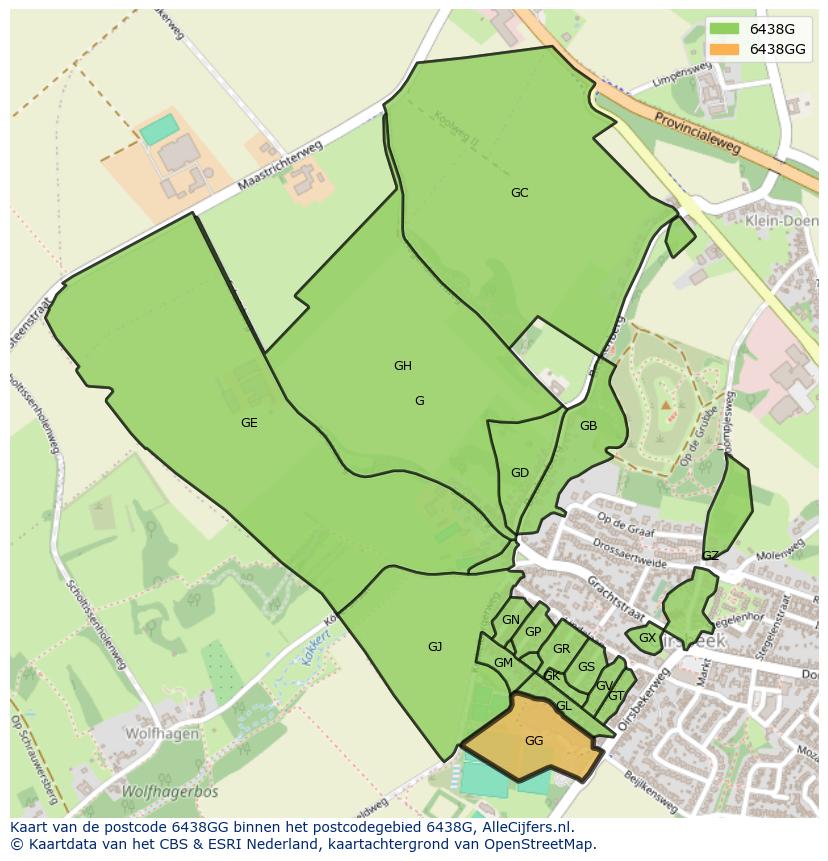 Afbeelding van het postcodegebied 6438 GG op de kaart.