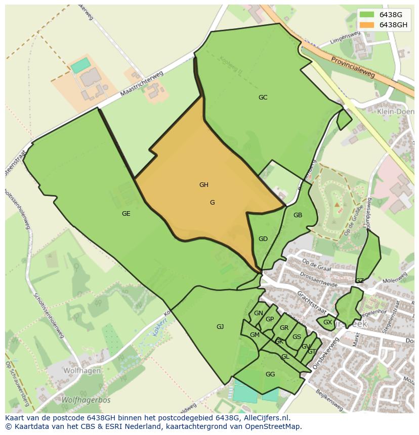Afbeelding van het postcodegebied 6438 GH op de kaart.