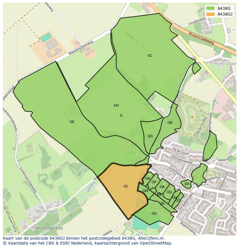 Afbeelding van het postcodegebied 6438 GJ op de kaart.