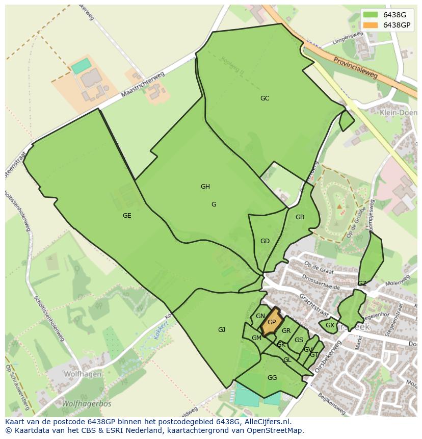 Afbeelding van het postcodegebied 6438 GP op de kaart.