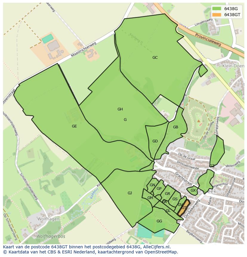 Afbeelding van het postcodegebied 6438 GT op de kaart.