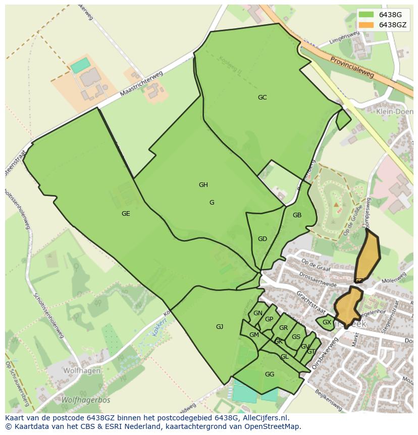 Afbeelding van het postcodegebied 6438 GZ op de kaart.