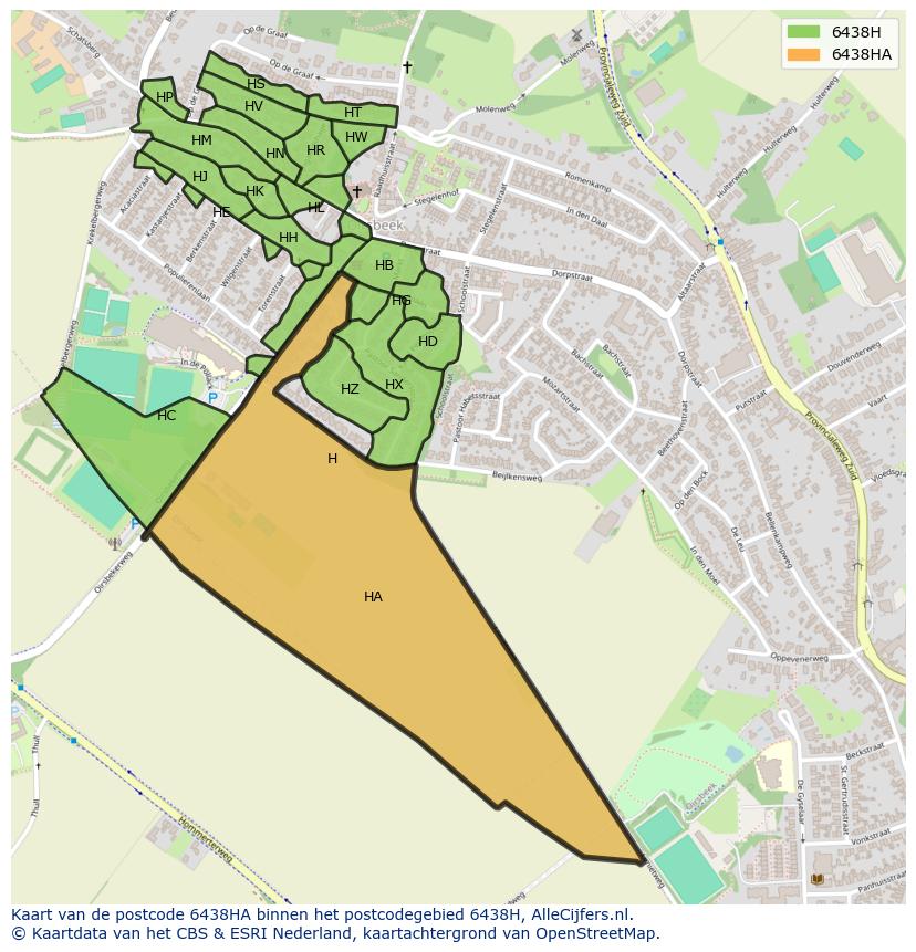 Afbeelding van het postcodegebied 6438 HA op de kaart.