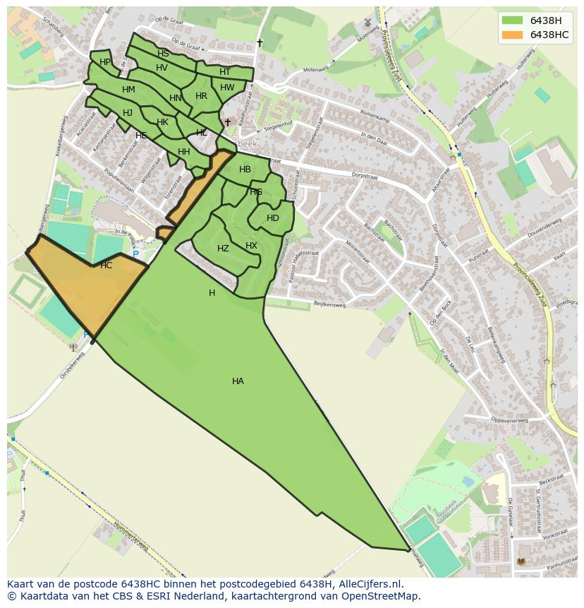 Afbeelding van het postcodegebied 6438 HC op de kaart.