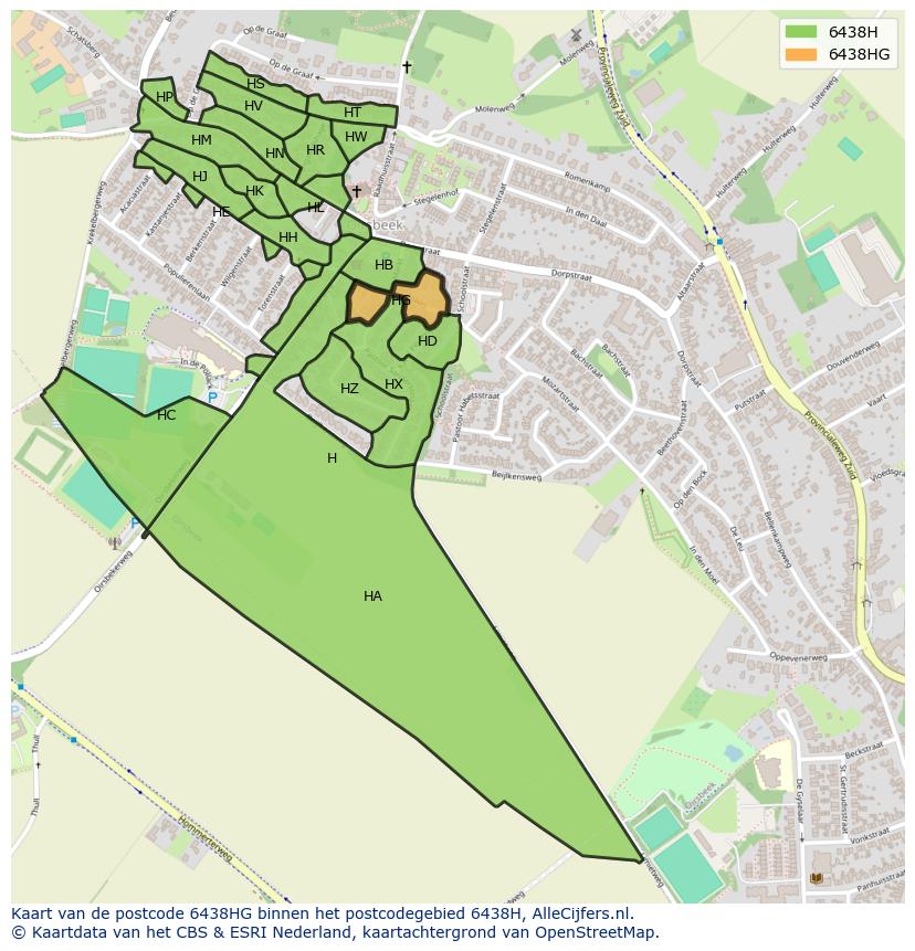 Afbeelding van het postcodegebied 6438 HG op de kaart.