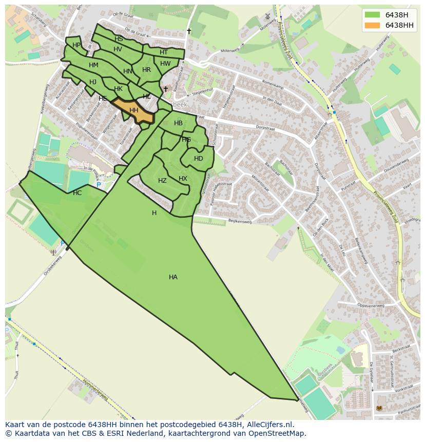Afbeelding van het postcodegebied 6438 HH op de kaart.