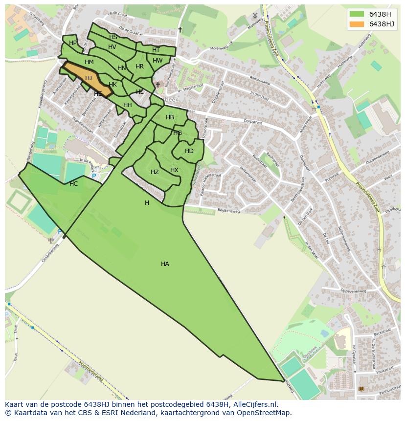 Afbeelding van het postcodegebied 6438 HJ op de kaart.