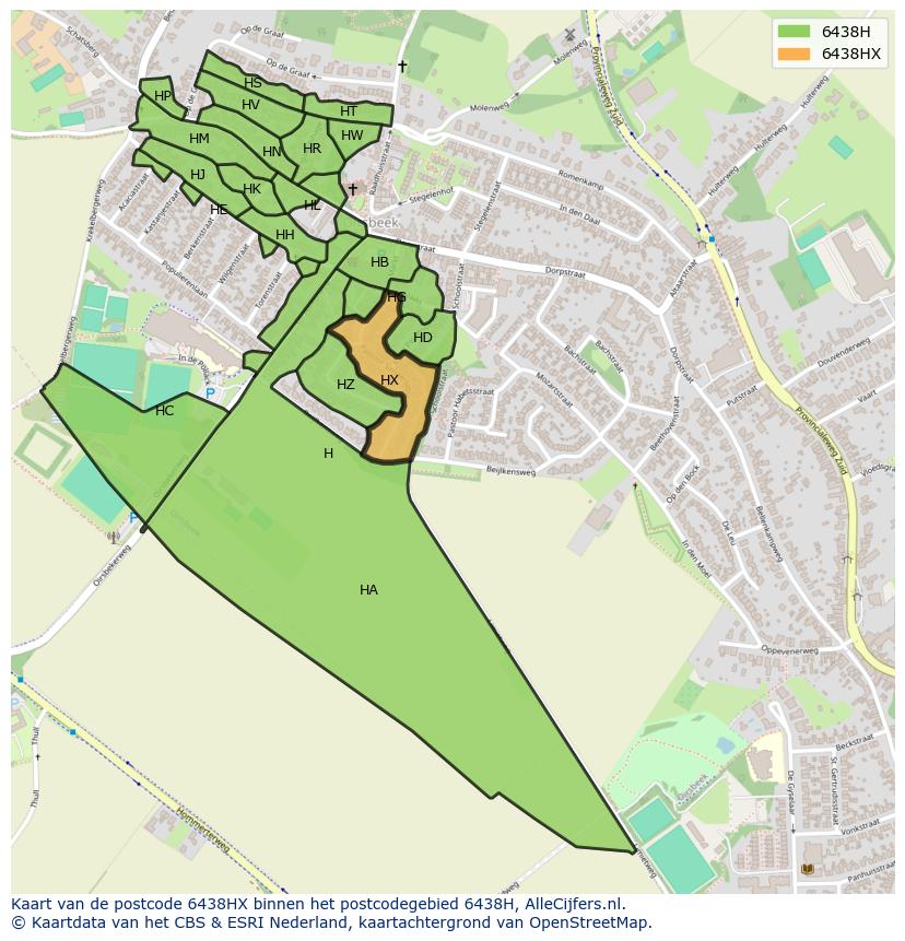 Afbeelding van het postcodegebied 6438 HX op de kaart.