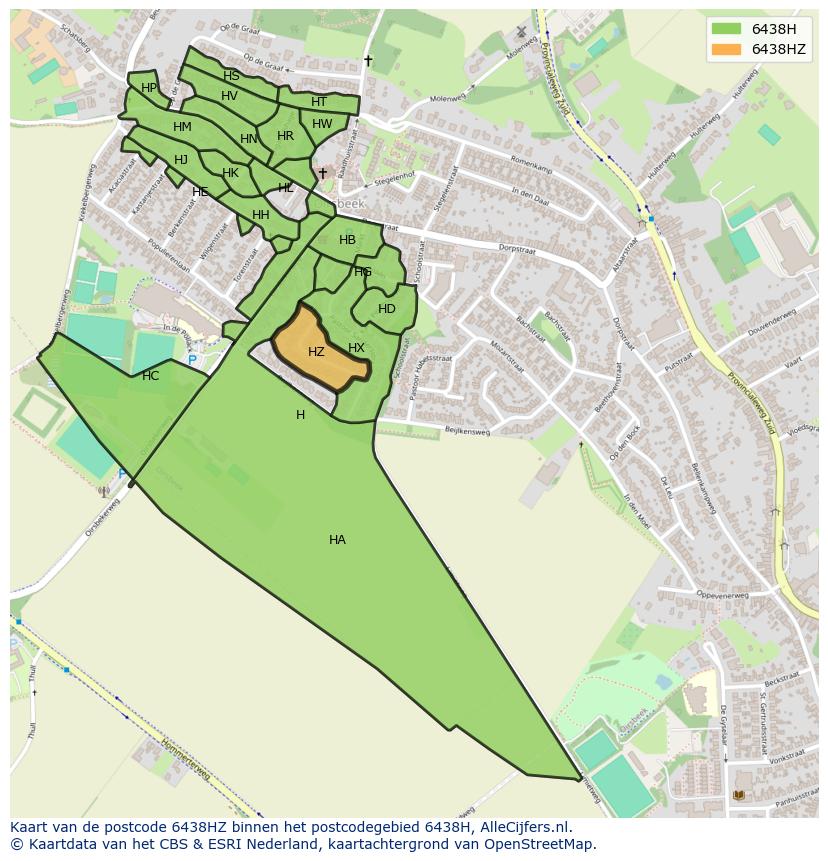 Afbeelding van het postcodegebied 6438 HZ op de kaart.